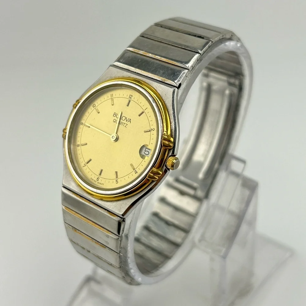 Vintage Bulova Quartz Silver and Gold stainless steel Watch #515